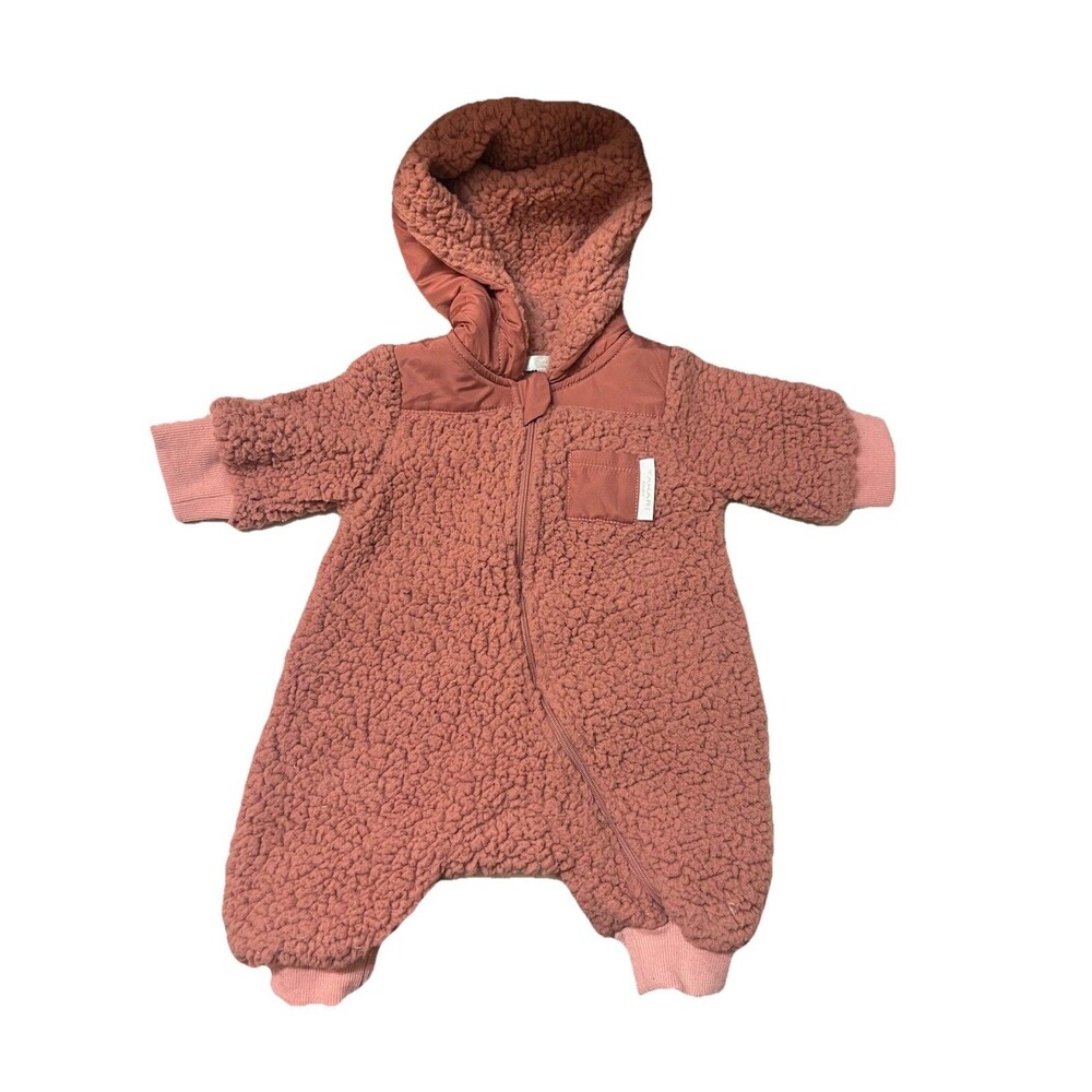 Tahari Baby Plush Hooded Fleece One Piece Girl NB Size 0-3M Blush Pink Cozy Warm